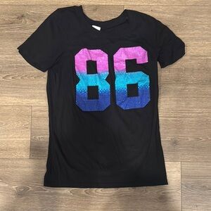 Black T-Shirt with Purple  and Blue Crystal Numbers